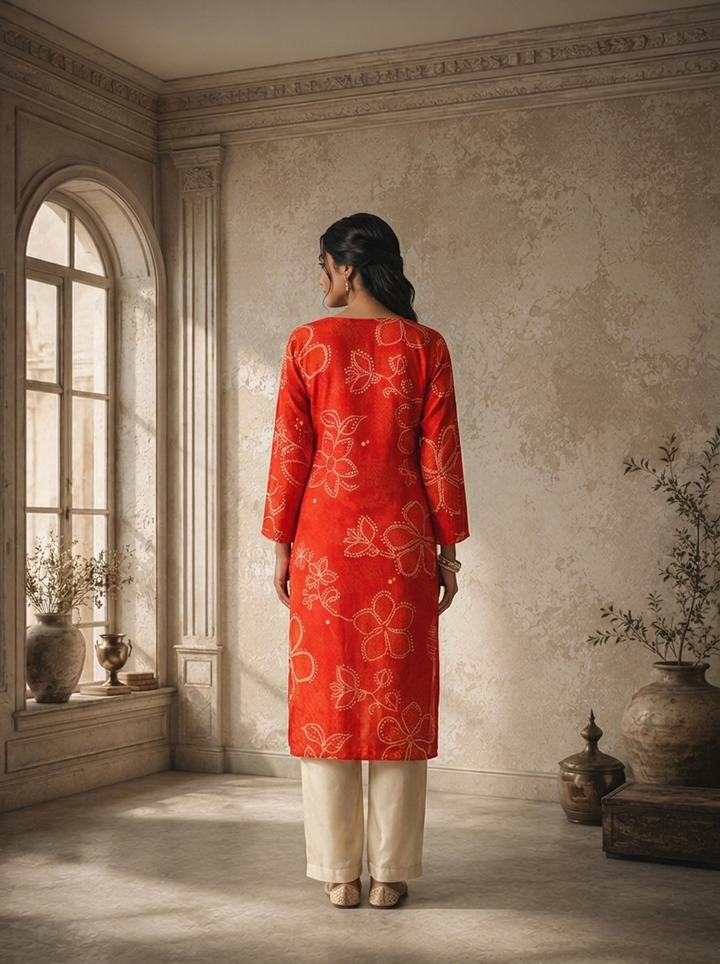 Red Rayon Floral Dots Printed Kurta