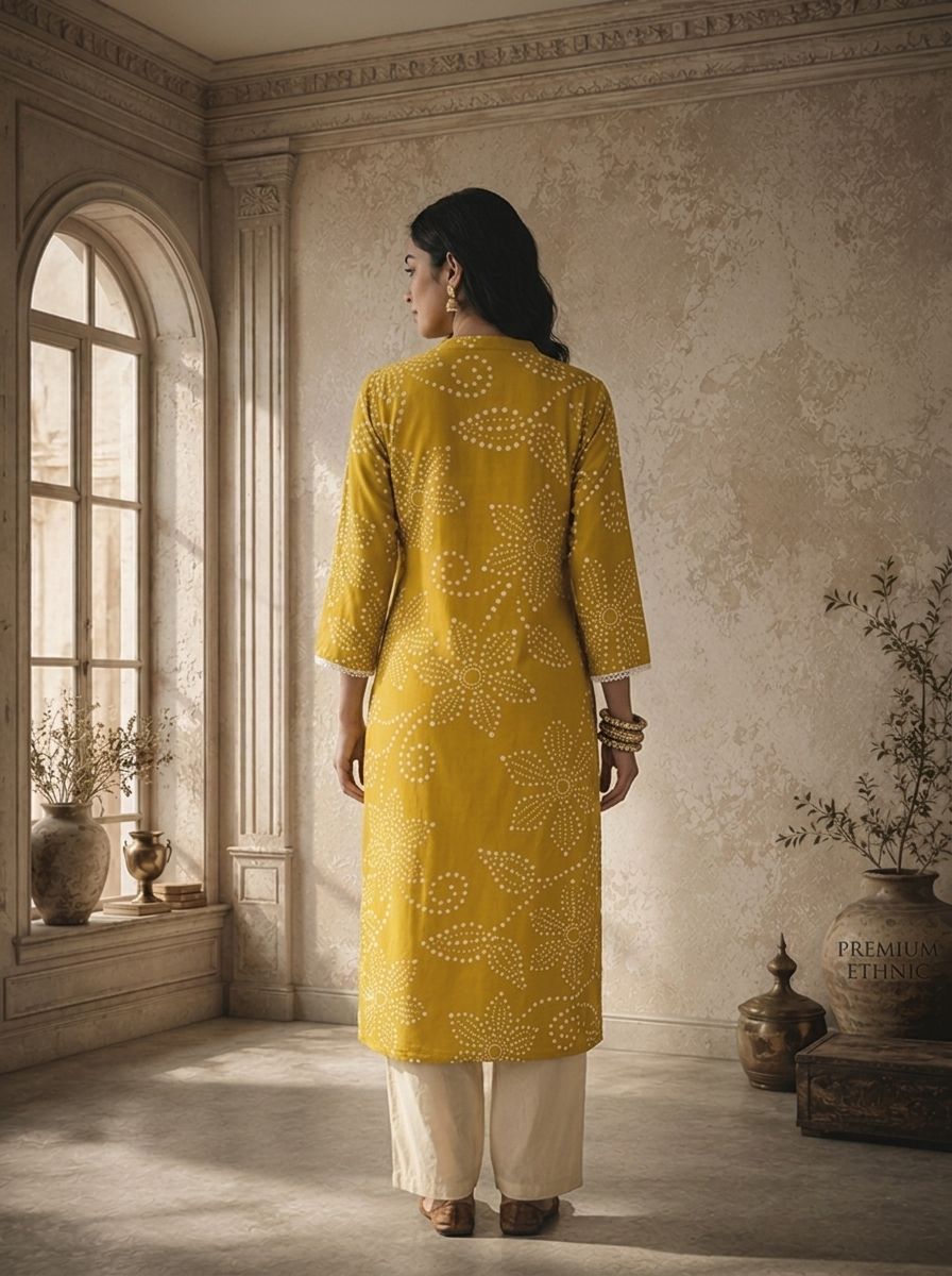 Green Rayon Floral Bandhani Printed Kurta