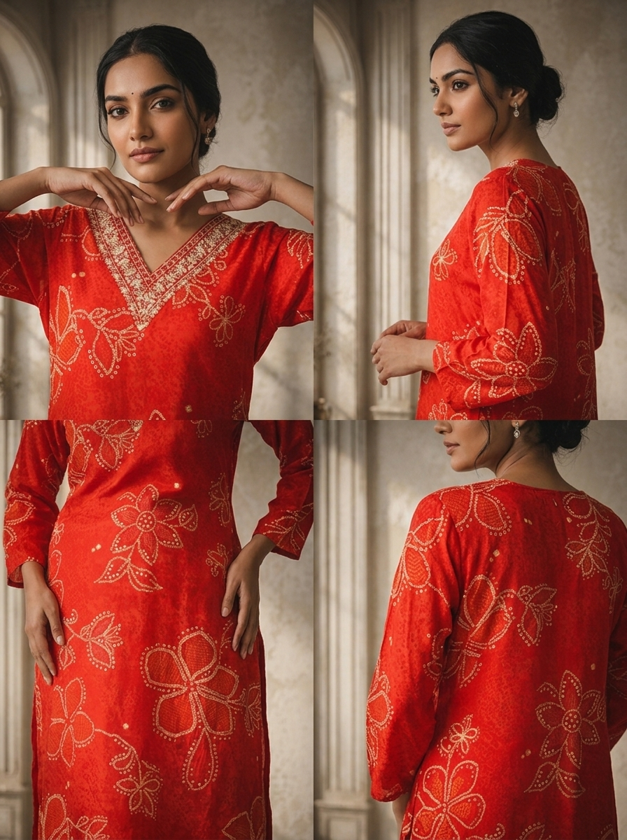 Red Rayon Floral Dots Printed Kurta