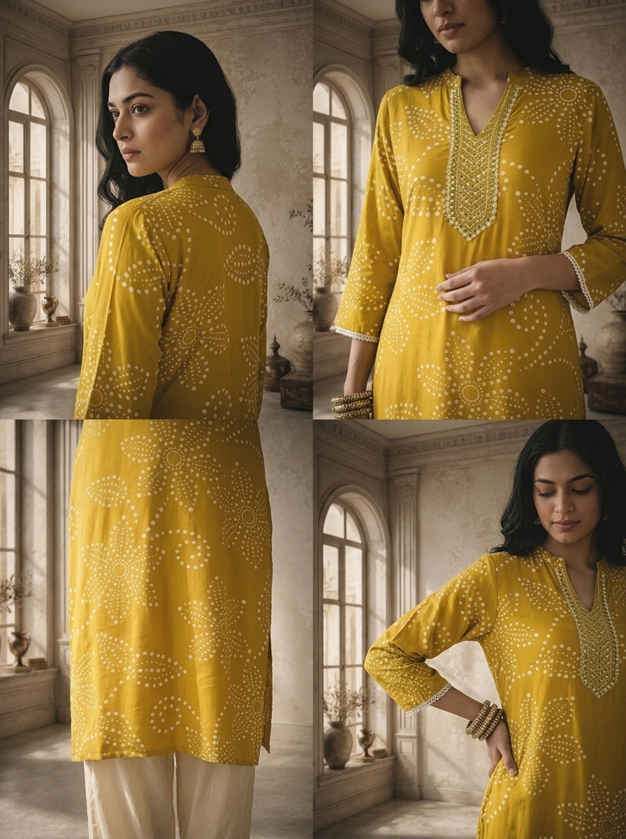 Green Rayon Floral Bandhani Printed Kurta