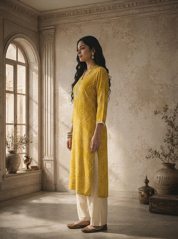 Green Rayon Floral Bandhani Printed Kurta