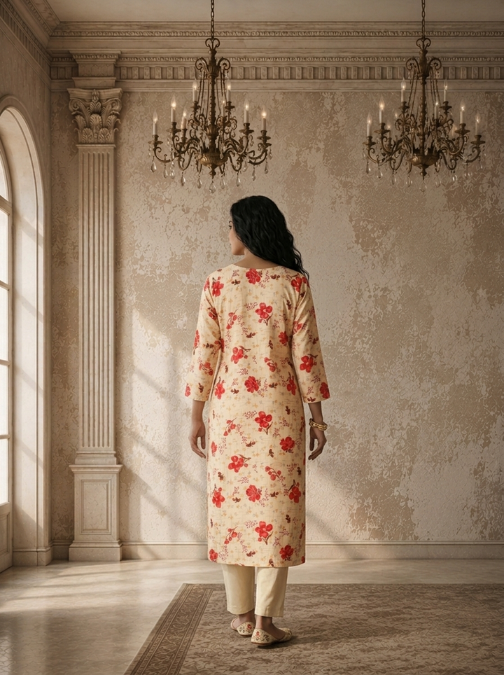 Red Rayon Hibiscus Floral Printed Kurta