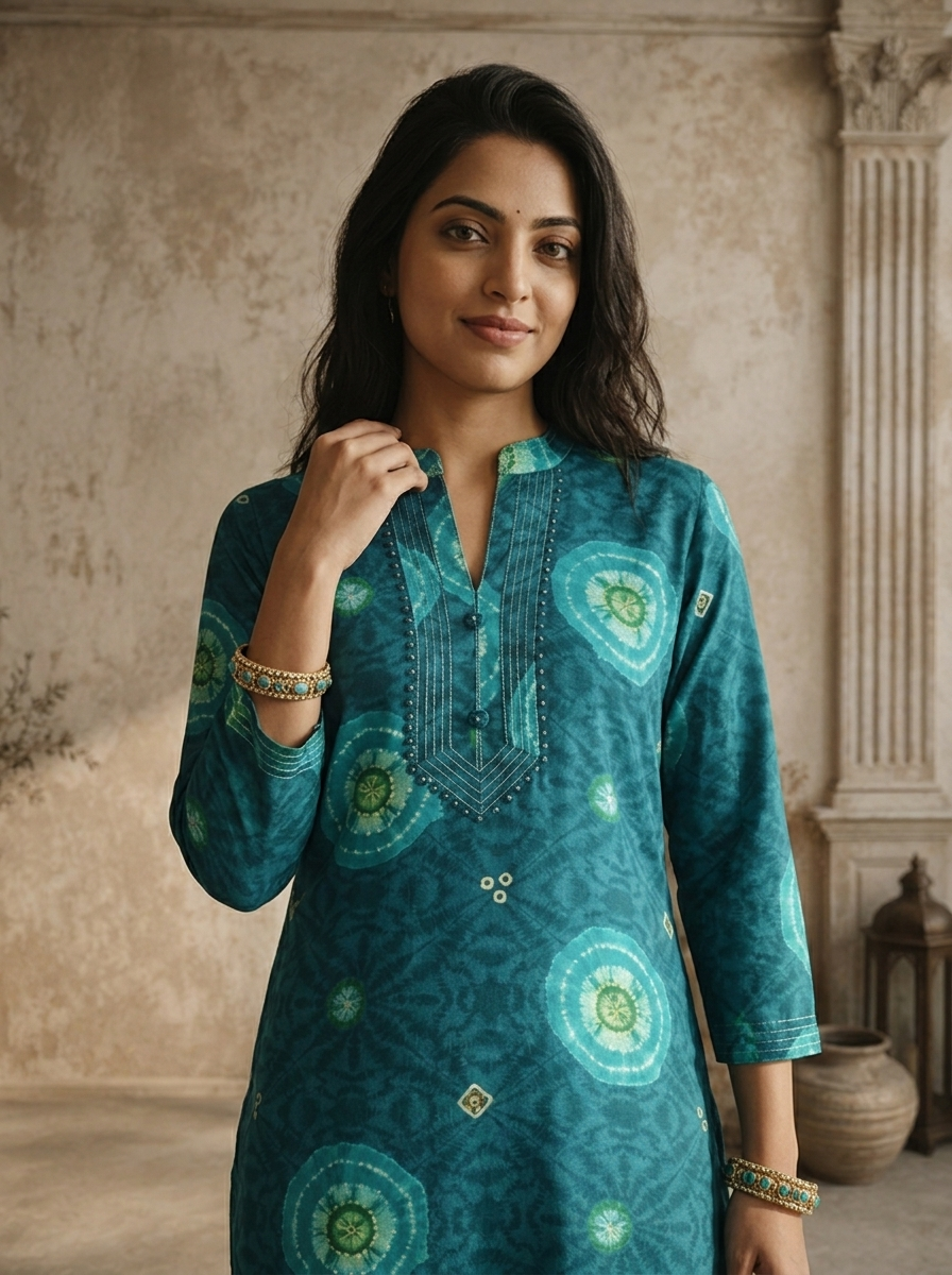 Rama Rayon Circular Motif Printed Kurta
