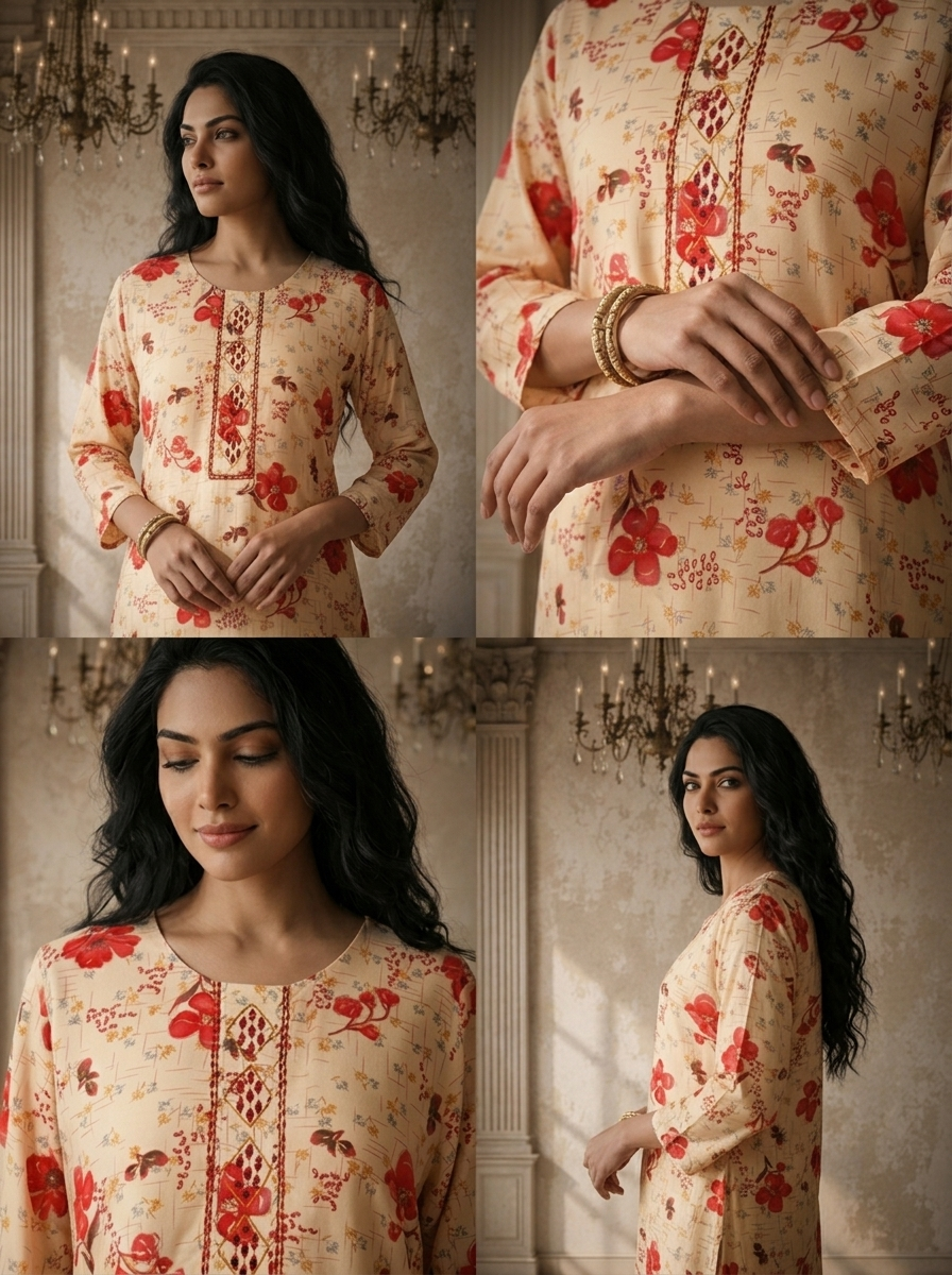 Red Rayon Hibiscus Floral Printed Kurta