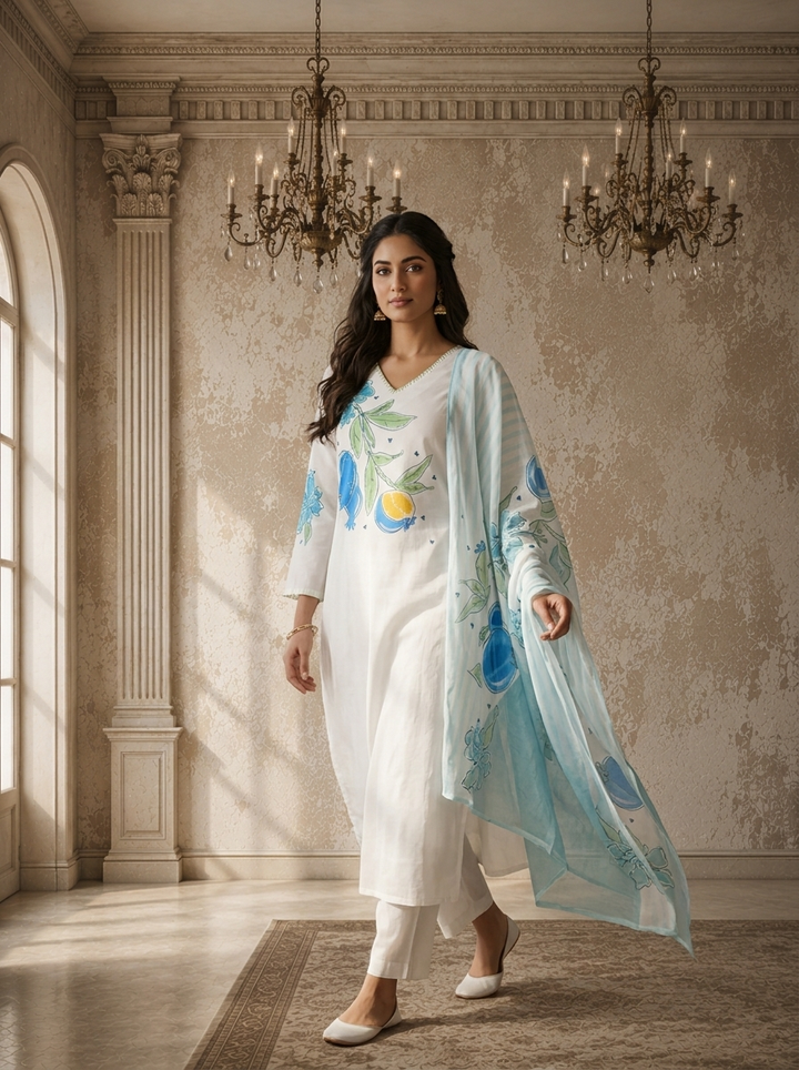 Rama Cotton Fruit Jaal Printed Three Piece Set