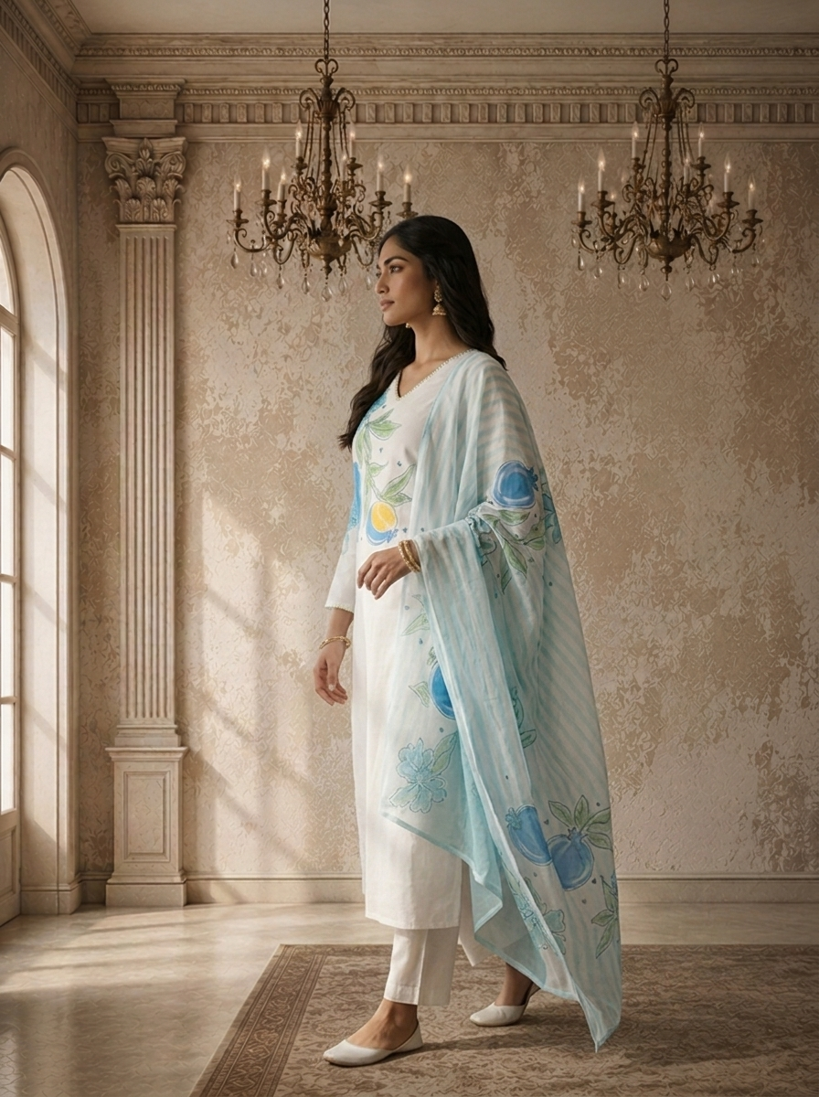 Rama Cotton Fruit Jaal Printed Three Piece Set