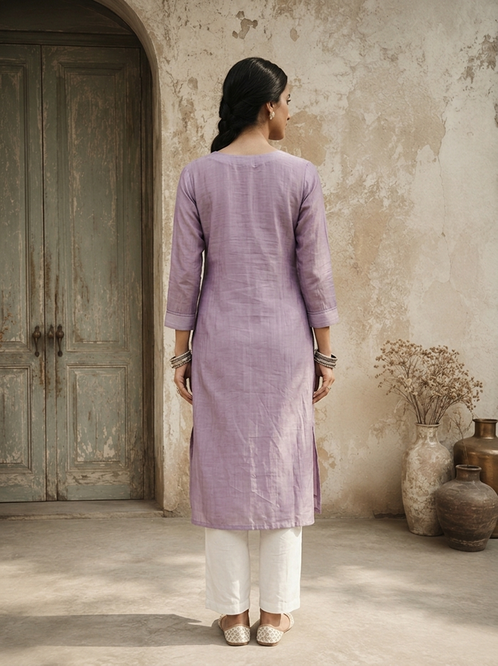 Lavender Rayon Ethnic Embroidered Kurta