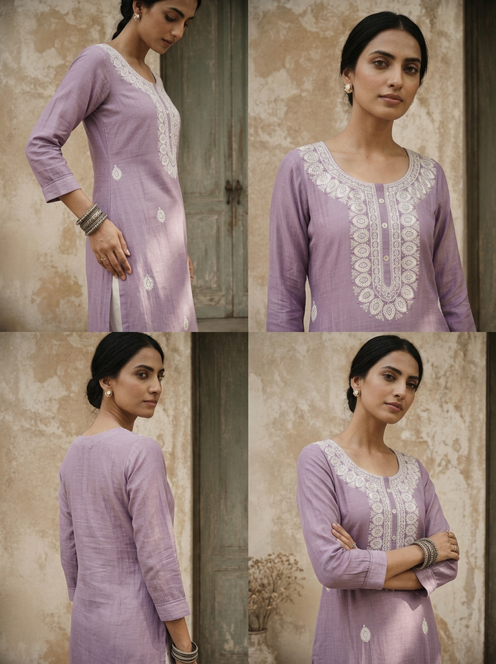 Lavender Rayon Ethnic Embroidered Kurta