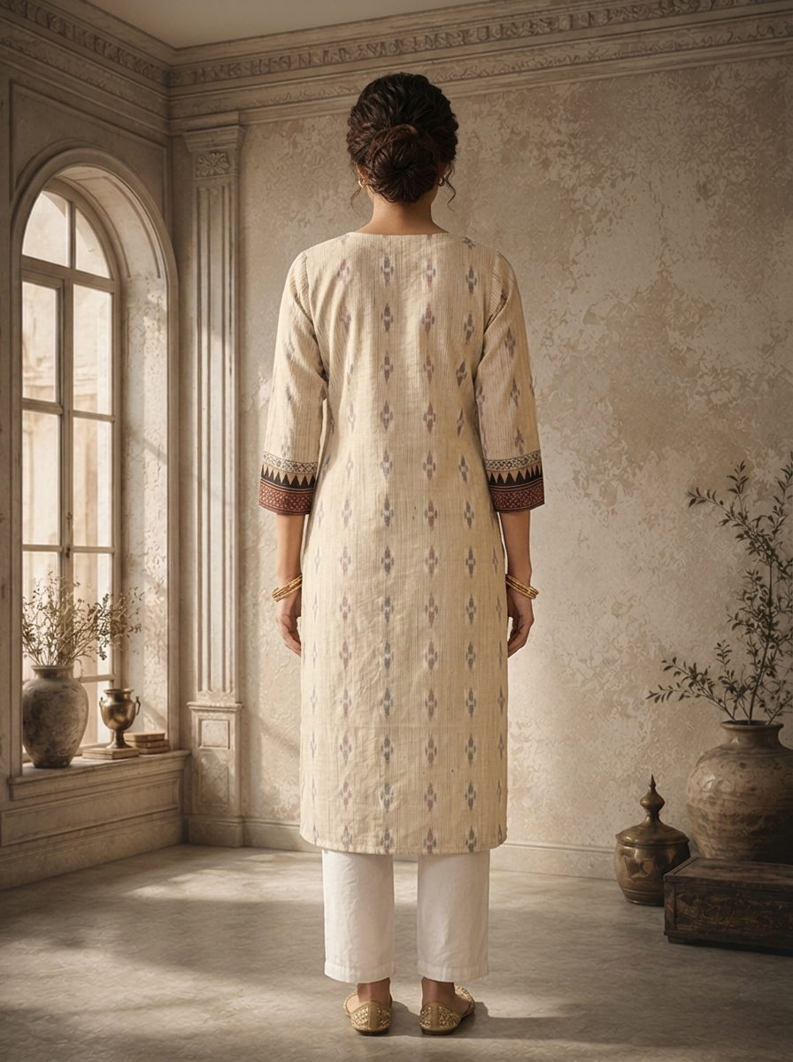 Black Cotton Ajrakh Patch Printed Kurta