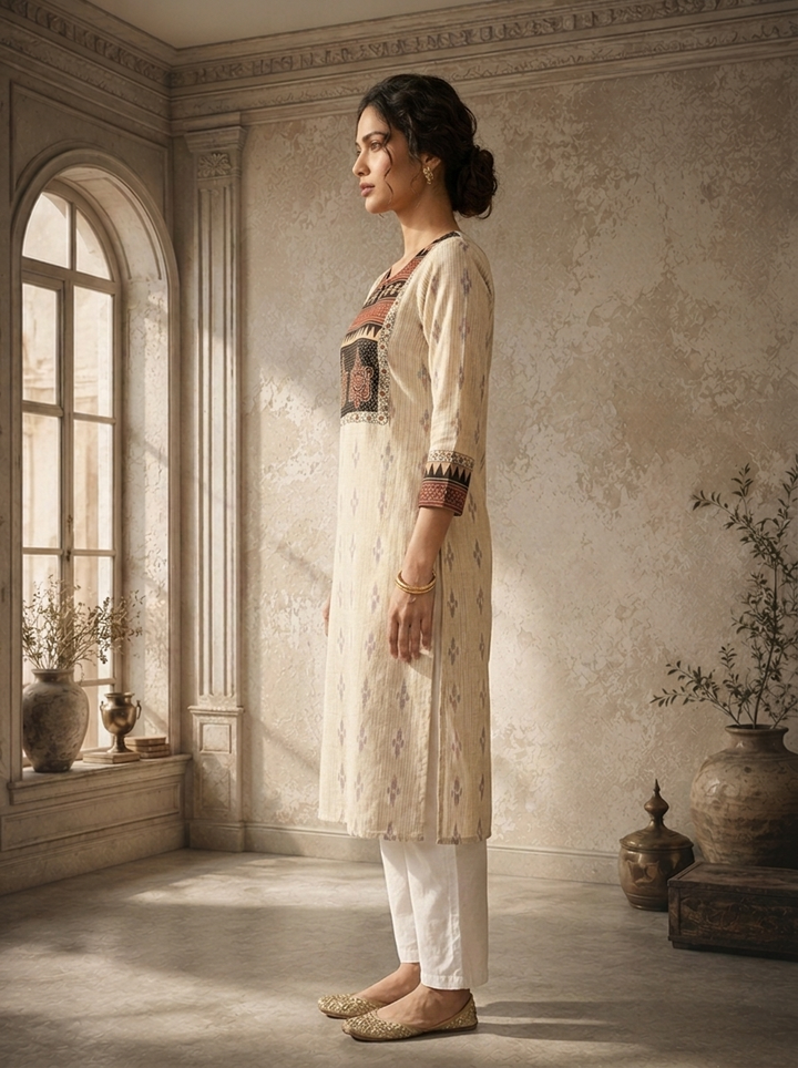 Black Cotton Ajrakh Patch Printed Kurta