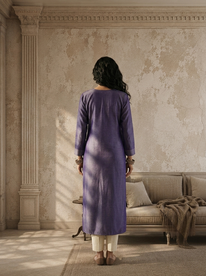 Purple Silk Thread Embroidered Kurta