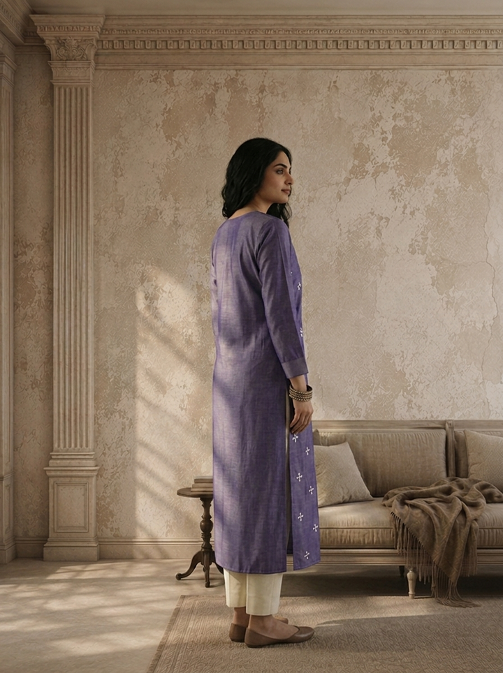 Purple Silk Thread Embroidered Kurta