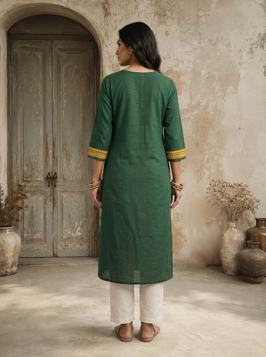 Green Cotton Circular Printed Kurta