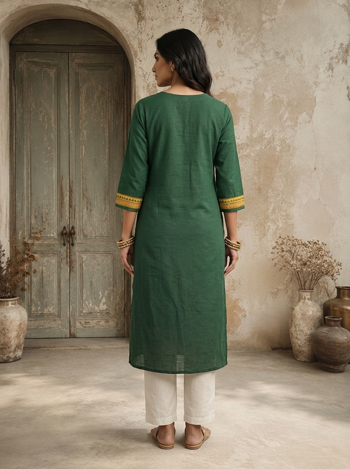 Green Cotton Circular Printed Kurta