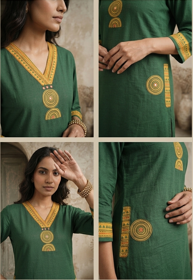 Green Cotton Circular Printed Kurta