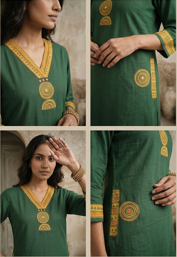 Green Cotton Circular Printed Kurta