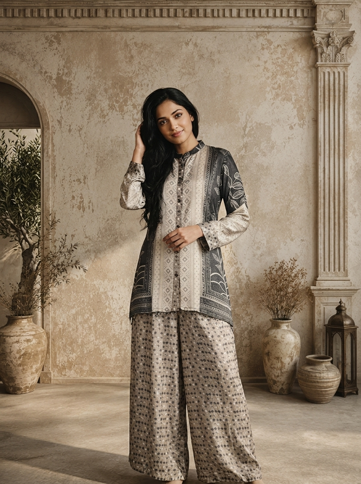 Graphit Crepe Patchwork Block Printed Two Piece Set