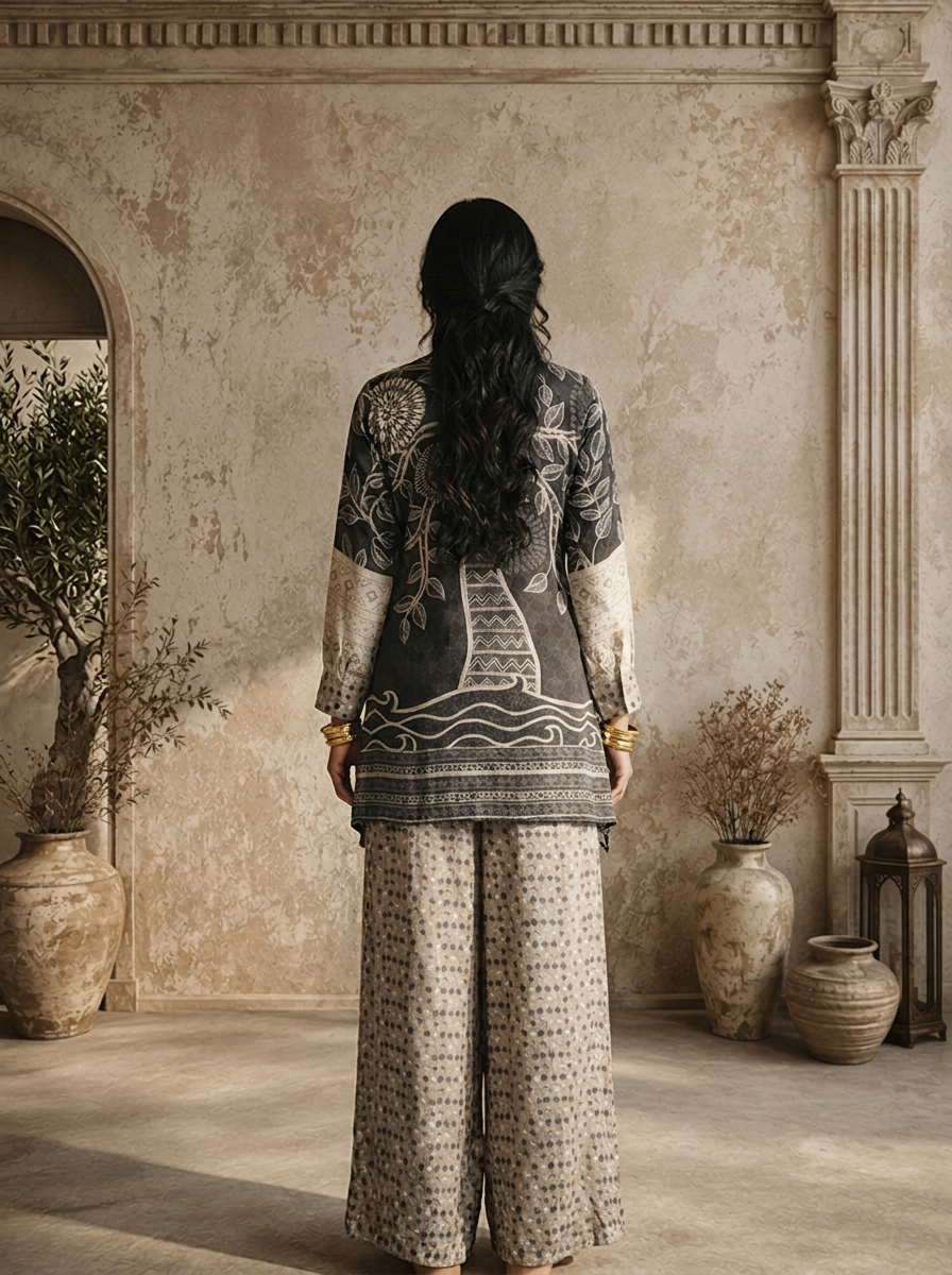 Graphit Crepe Patchwork Block Printed Two Piece Set