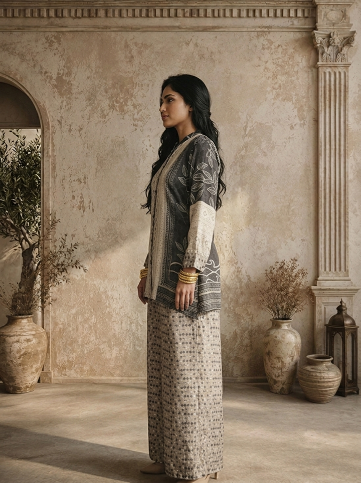 Graphit Crepe Patchwork Block Printed Two Piece Set