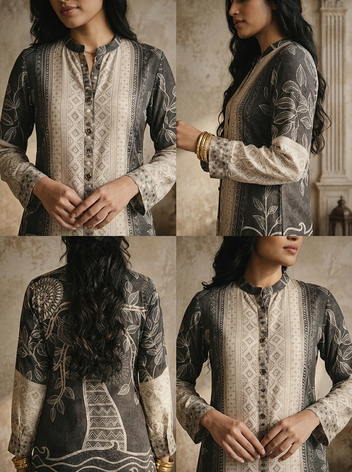 Graphit Crepe Patchwork Block Printed Two Piece Set