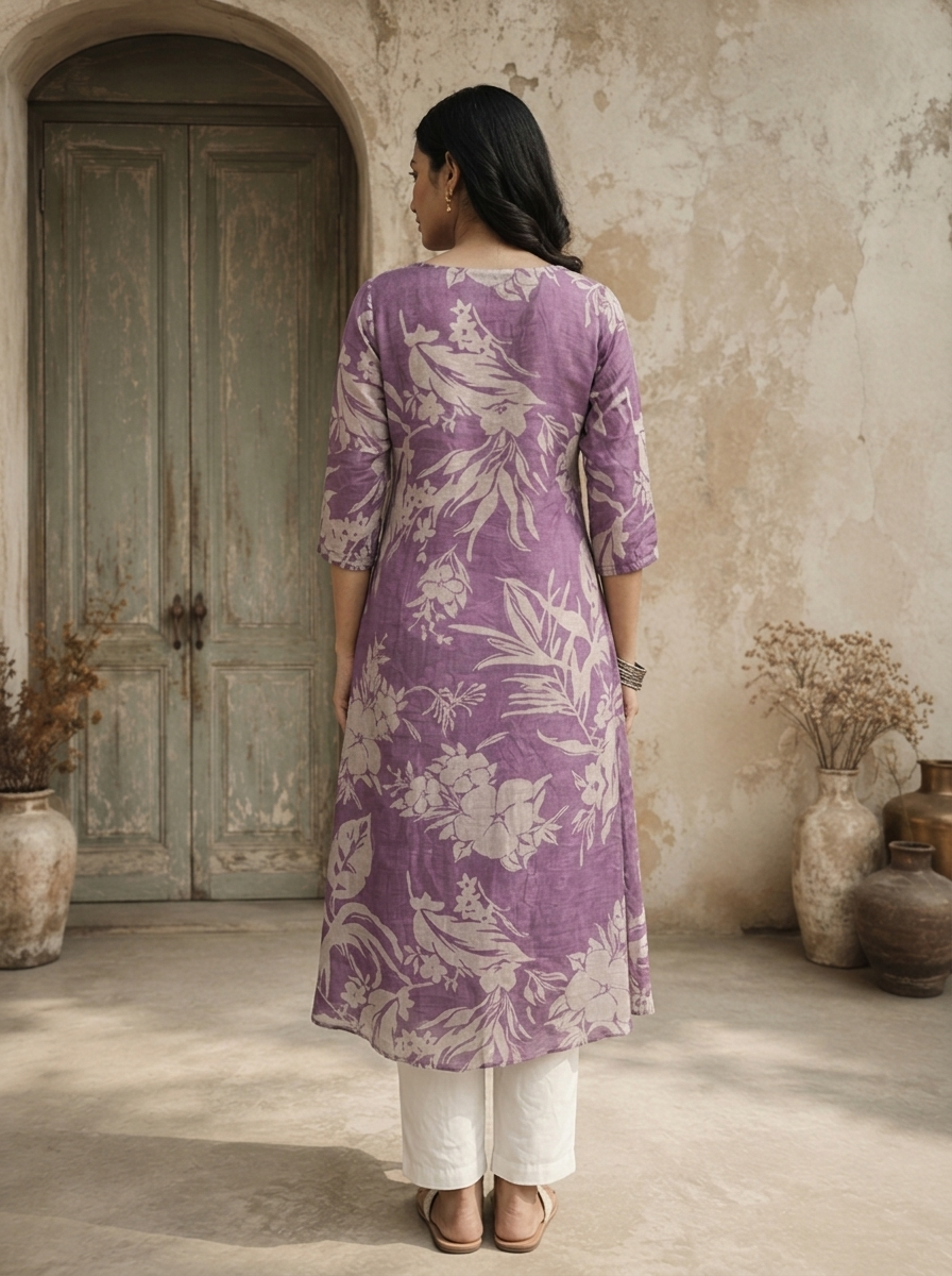 Lavender Muslin Tropical Botanical Printed Kurta