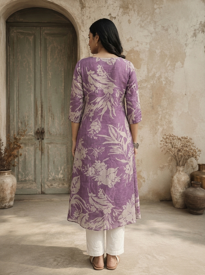 Lavender Muslin Tropical Botanical Printed Kurta