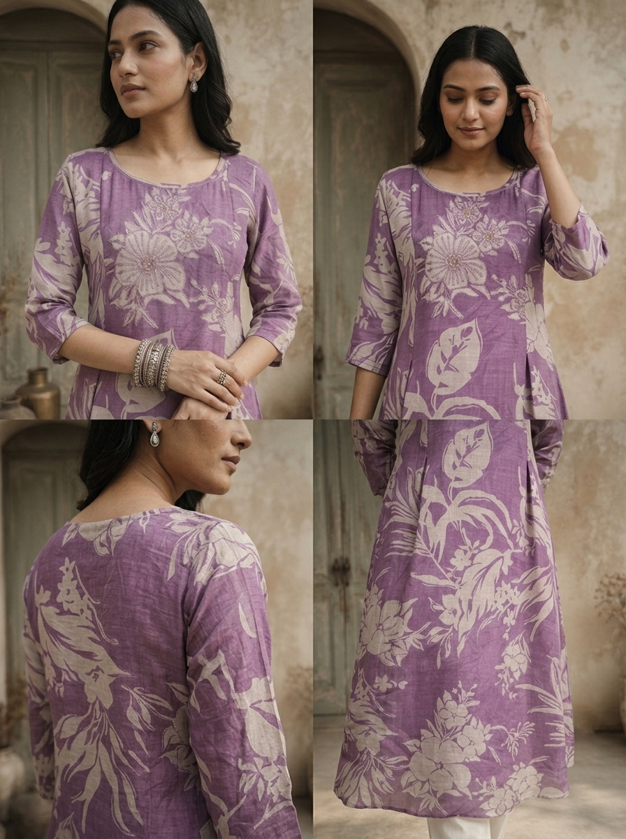 Lavender Muslin Tropical Botanical Printed Kurta