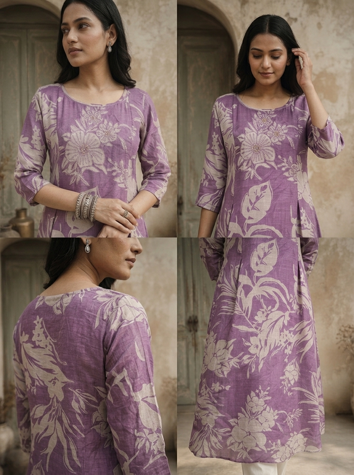 Lavender Muslin Tropical Botanical Printed Kurta