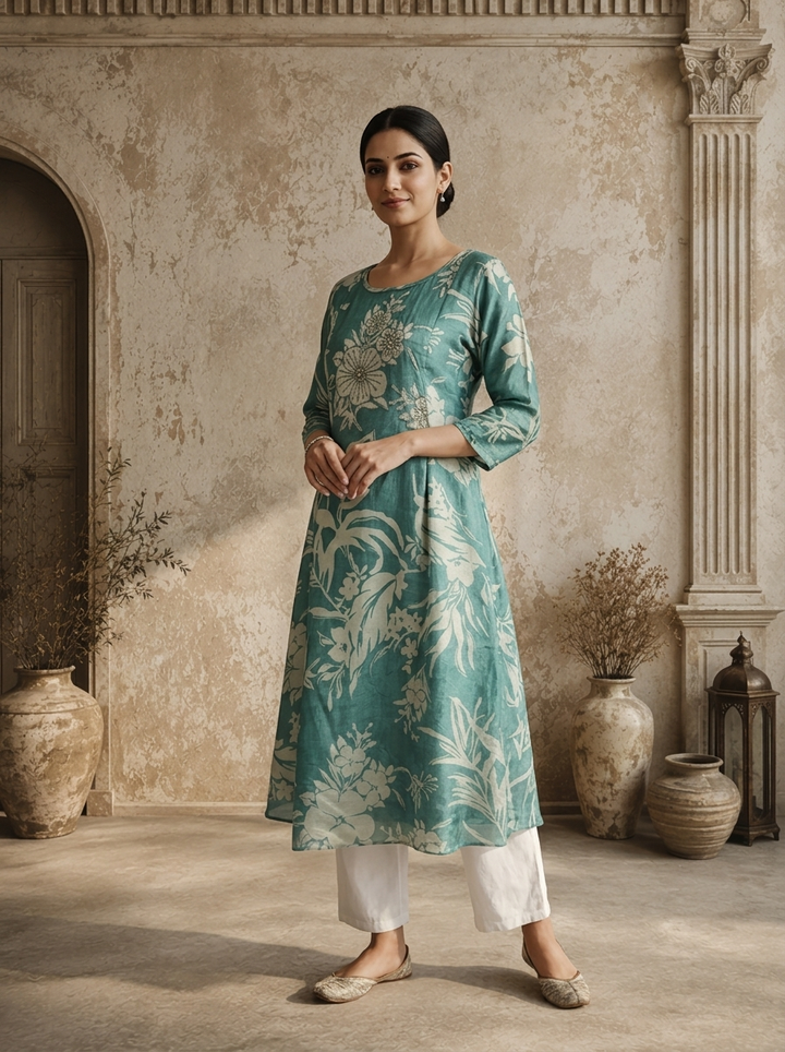 Rama Muslin Tropical Botanical Printed Kurta