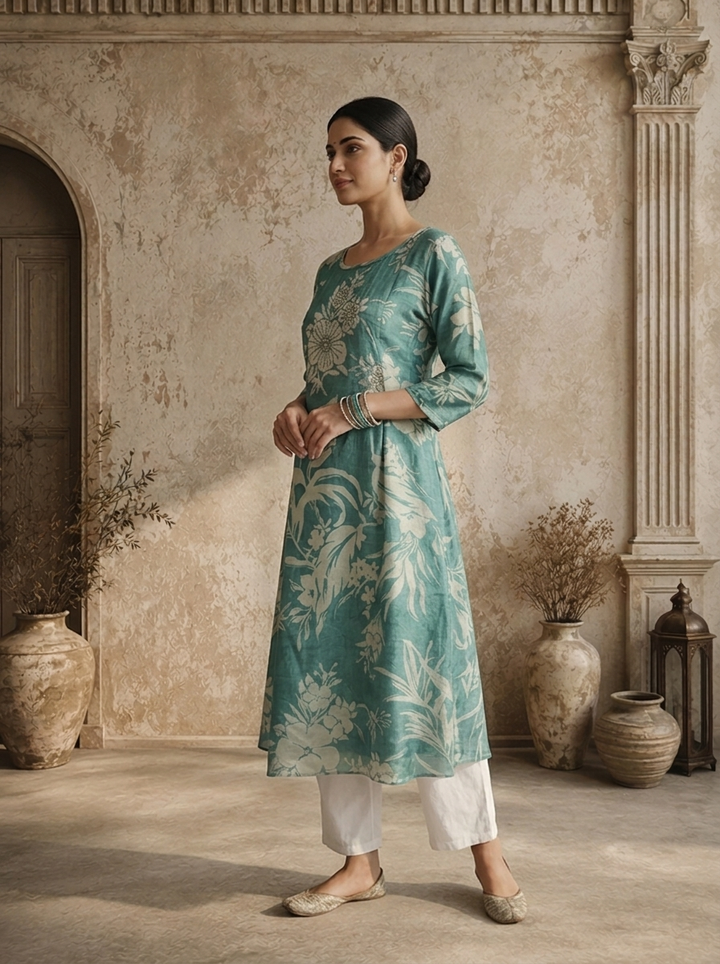Rama Muslin Tropical Botanical Printed Kurta
