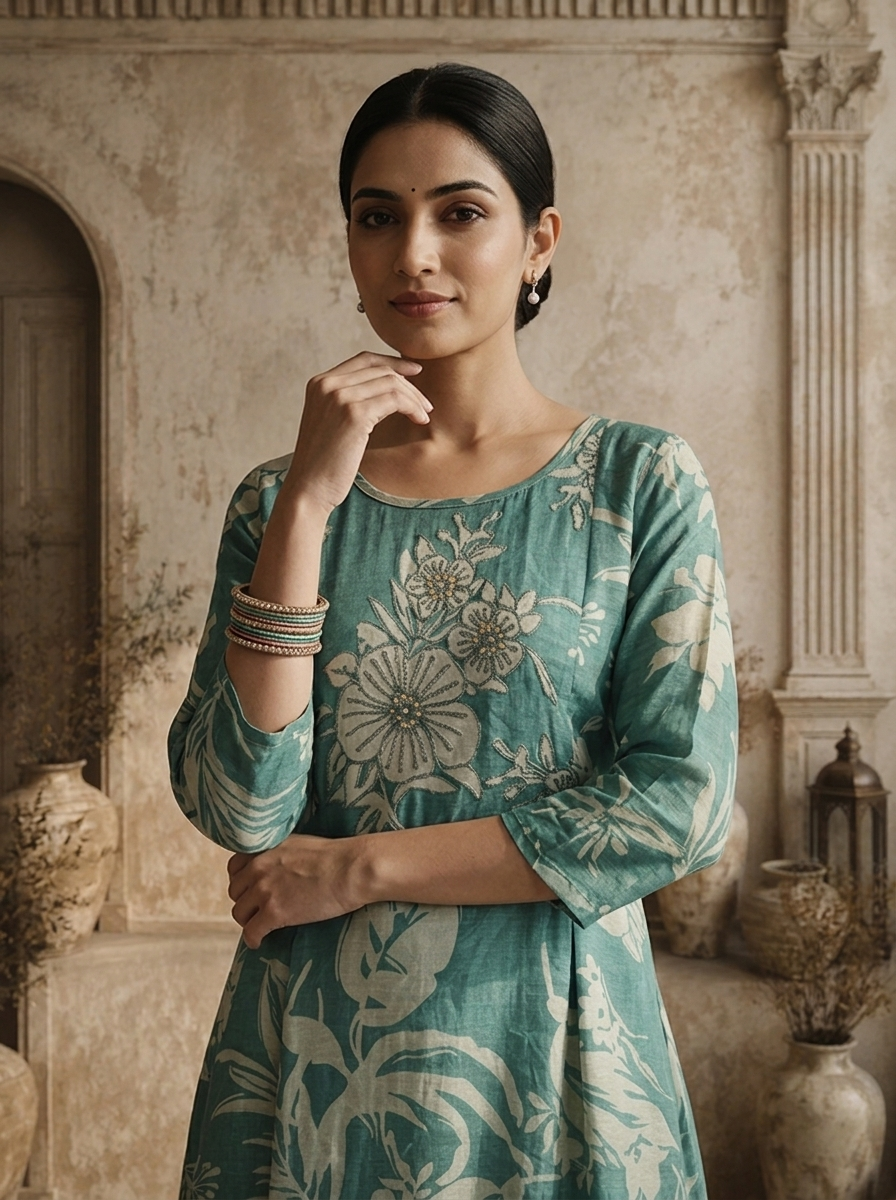 Rama Muslin Tropical Botanical Printed Kurta