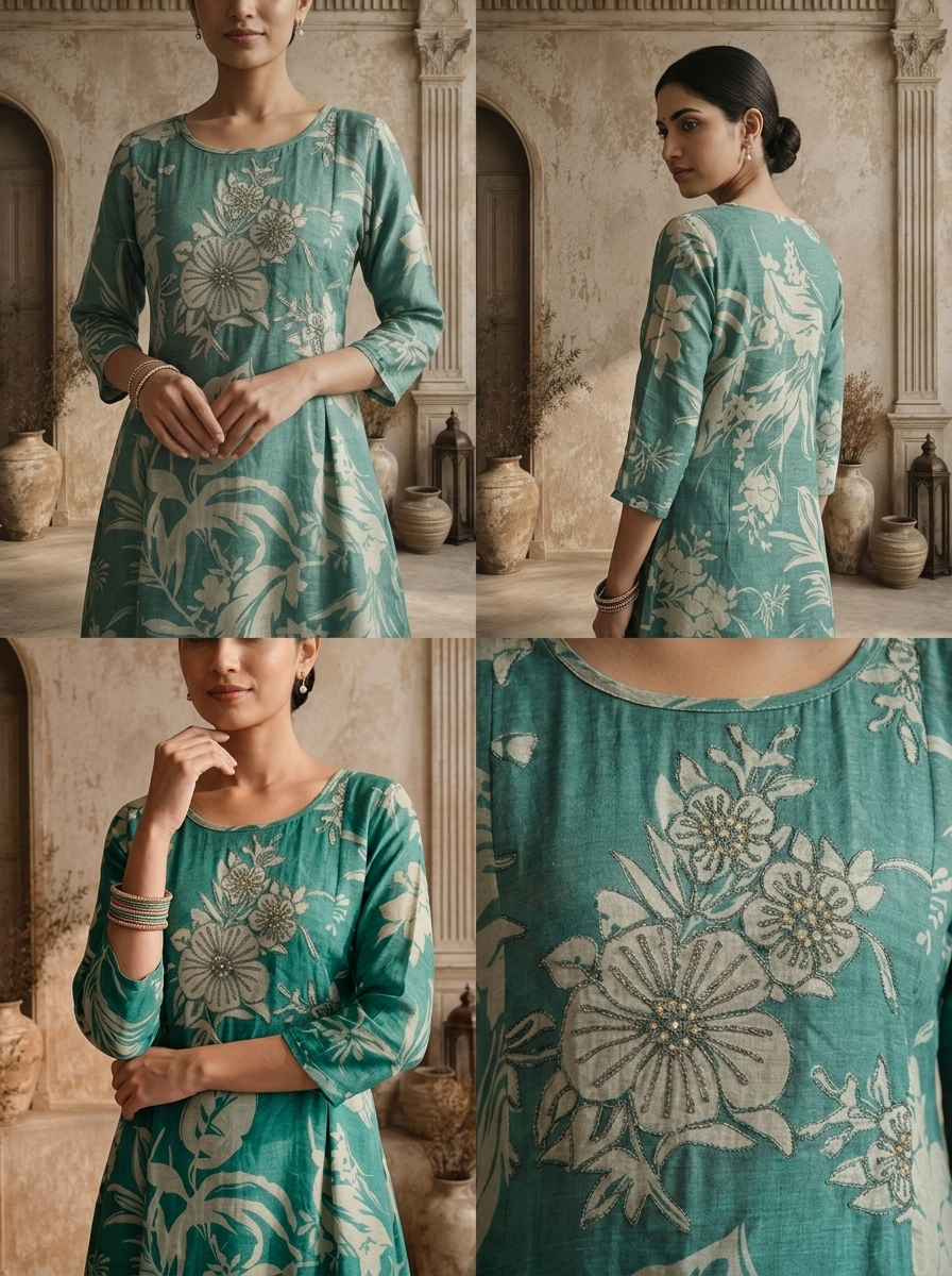 Rama Muslin Tropical Botanical Printed Kurta