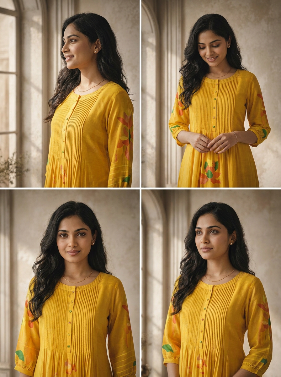 Mustard Silk Large Abstract Floral Panel Printed Kurta
