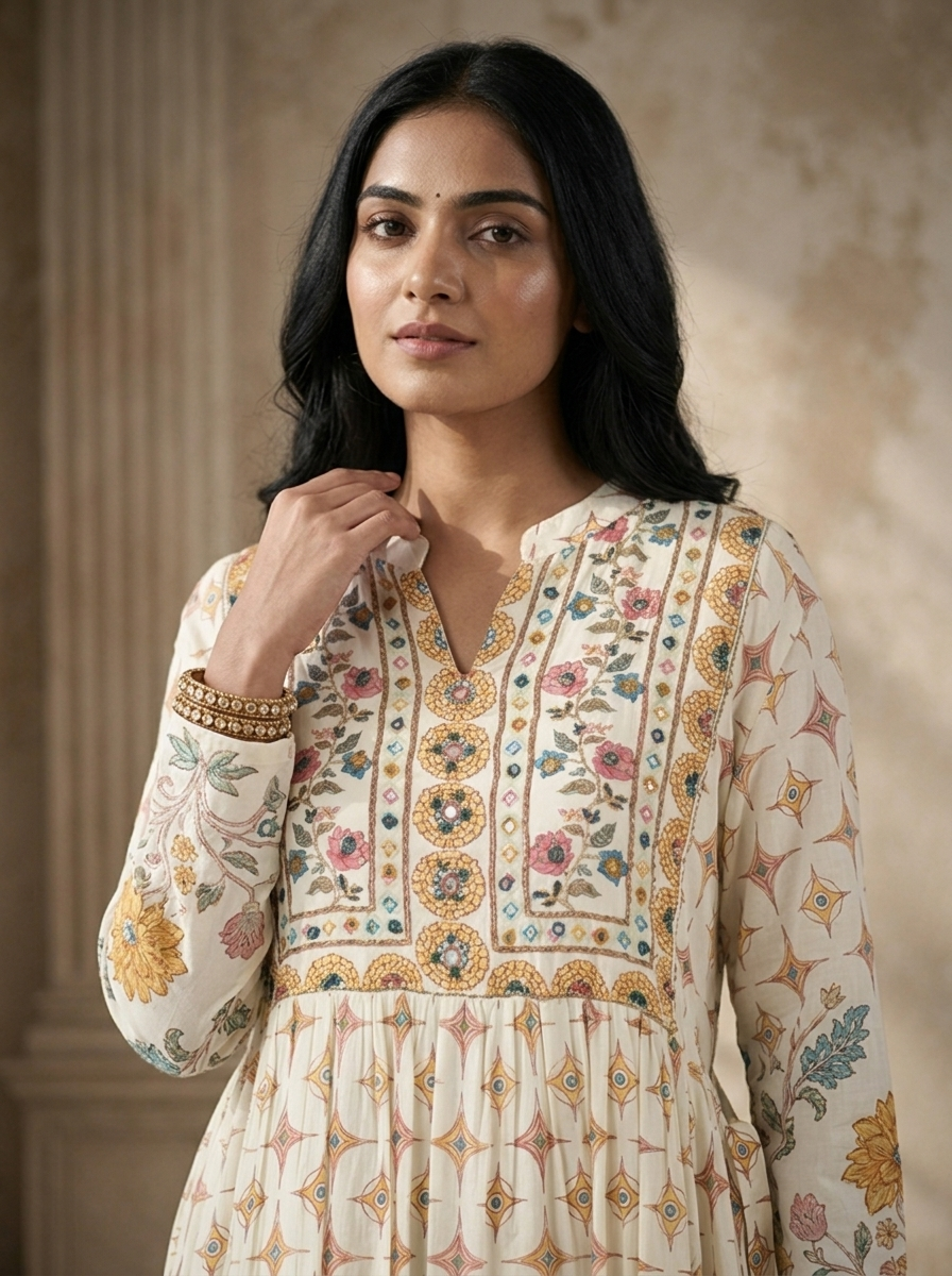White Rayon Multicolor Chintz Floral Printed Long Dress