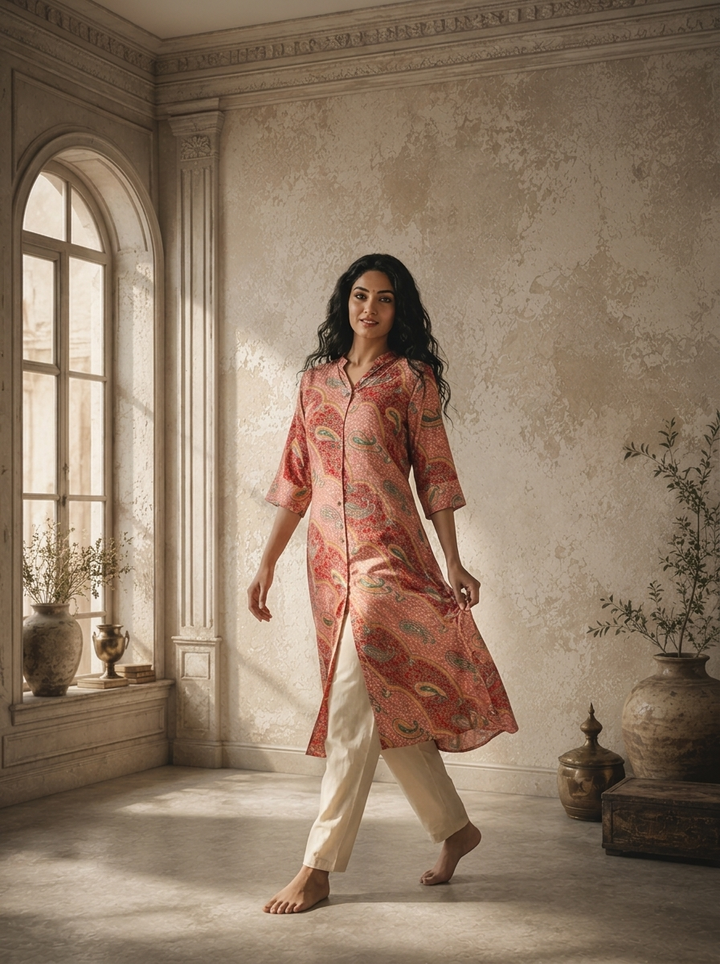 Peach Modal Kairi Printed Kurta
