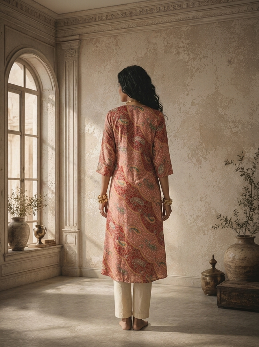 Peach Modal Kairi Printed Kurta