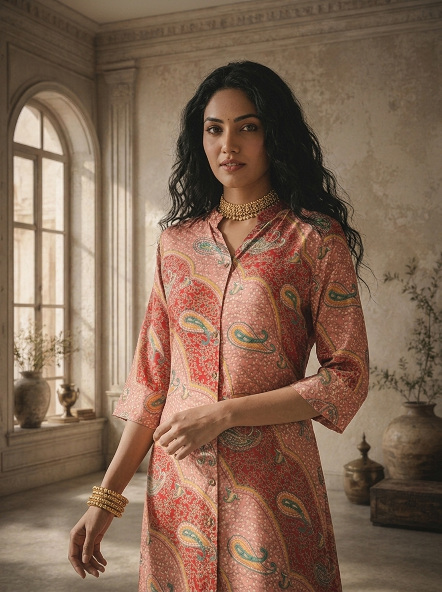 Peach Modal Kairi Printed Kurta