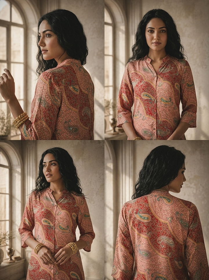 Peach Modal Kairi Printed Kurta