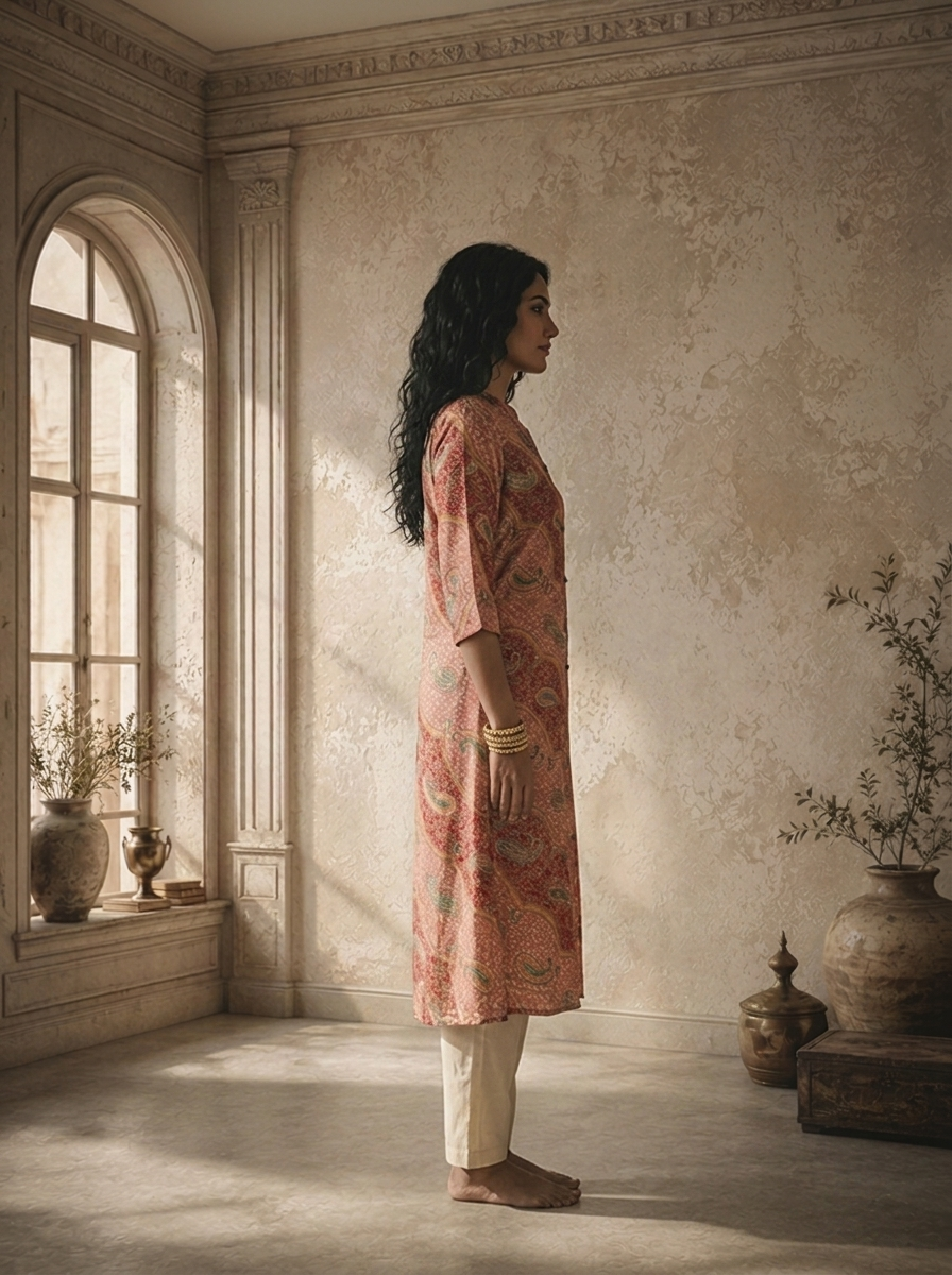 Peach Modal Kairi Printed Kurta
