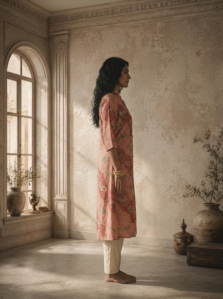 Peach Modal Kairi Printed Kurta