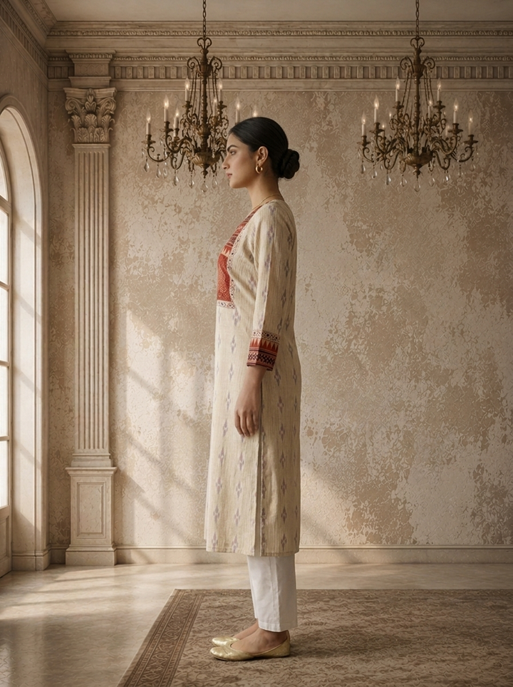 Rust Cotton Ajrakh Patch Printed Kurta