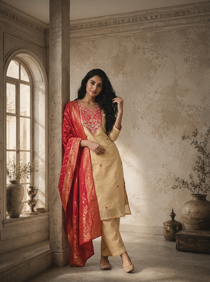 Rani Tissue  Floral Boota Embroidered Three Piece Set