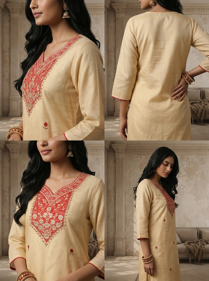 Red Tissue  Floral Boota Embroidered Three Piece Set