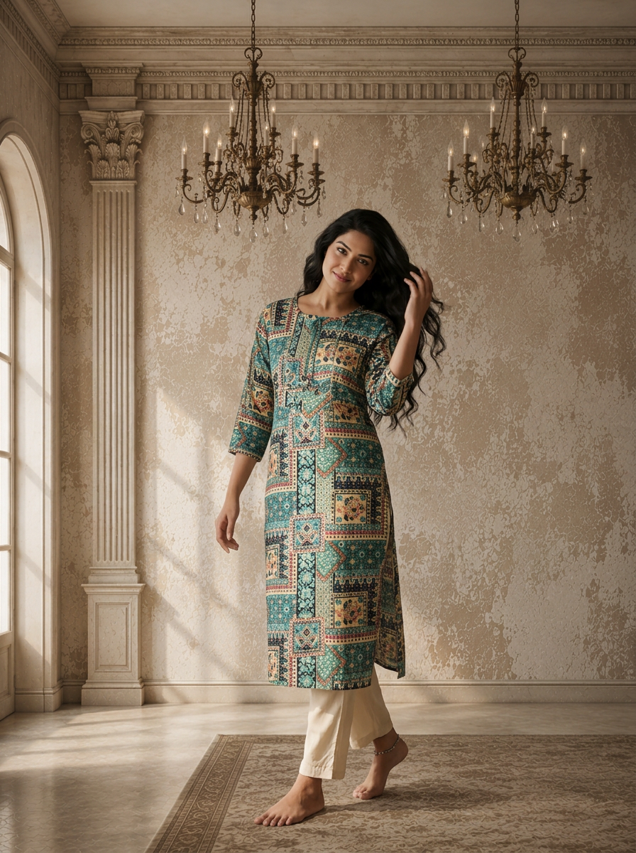 Rama Rayon Patchwork Printed Kurta