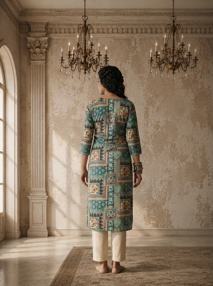 Rama Rayon Patchwork Printed Kurta