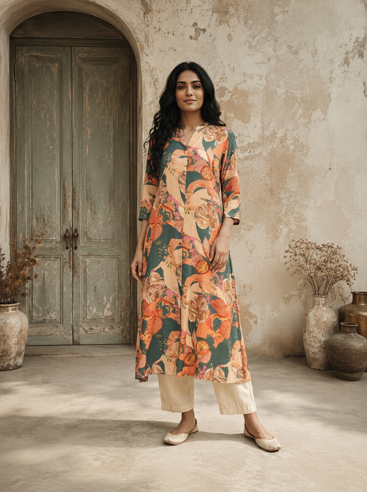 Rama Modal Abstract Botanical Printed Kurta