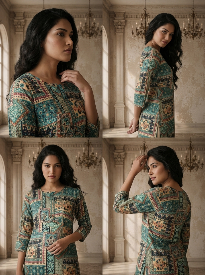 Rama Rayon Patchwork Printed Kurta