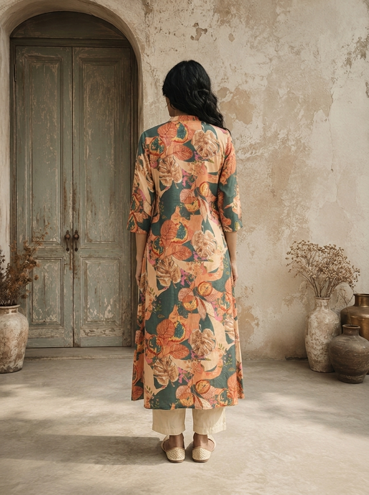 Rama Modal Abstract Botanical Printed Kurta