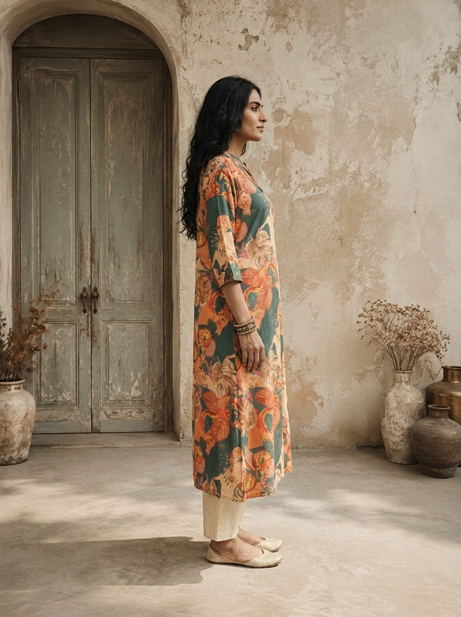 Rama Modal Abstract Botanical Printed Kurta