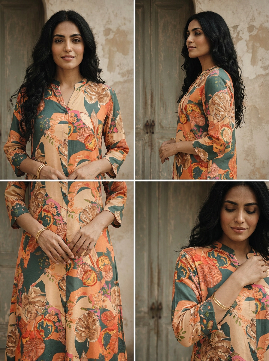Rama Modal Abstract Botanical Printed Kurta